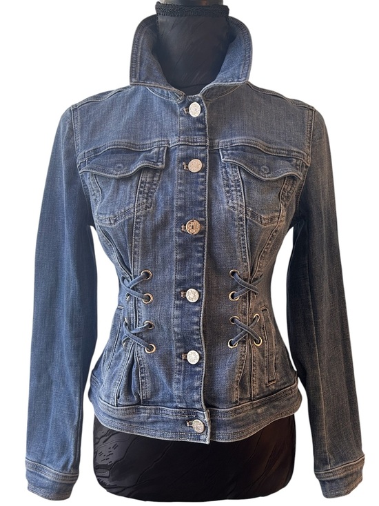 White House Black Market Jackets & Blazers - WHBM Women’s Denim Corset Pleated Poetcore Jacket with Lace-Up Waist  - XS